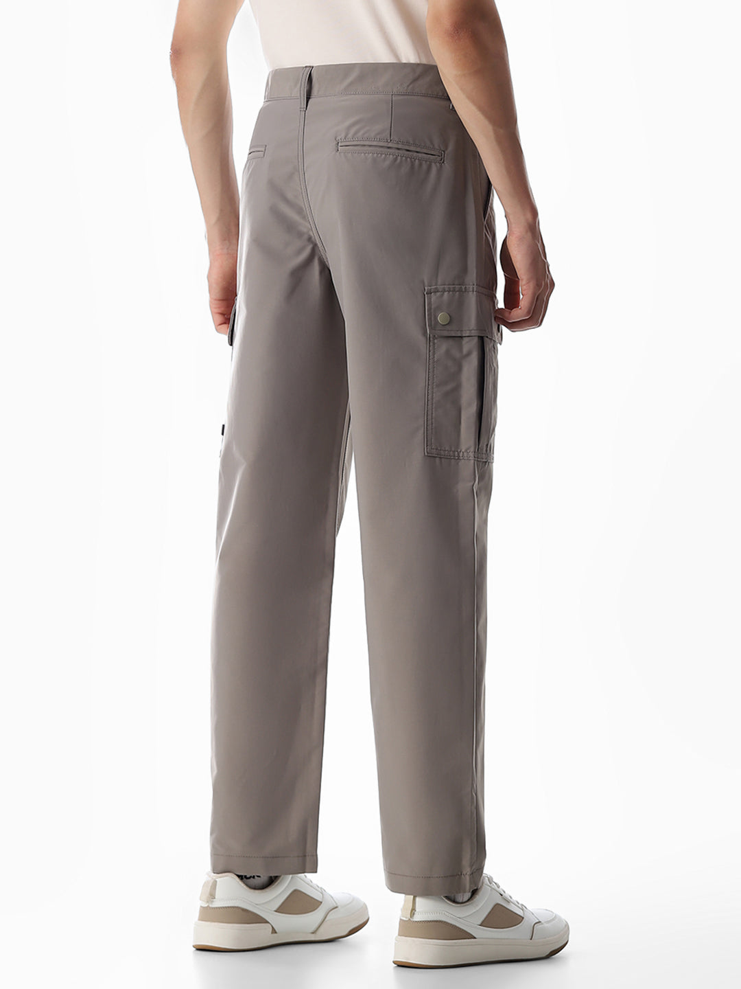 Grey Mid Rise Regular Fit Cargos