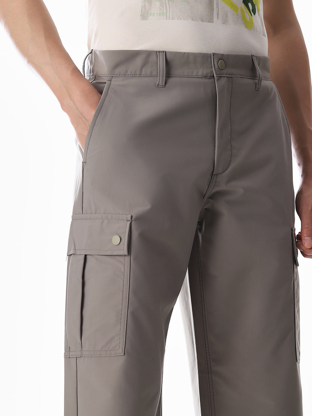 Grey Mid Rise Regular Fit Cargos