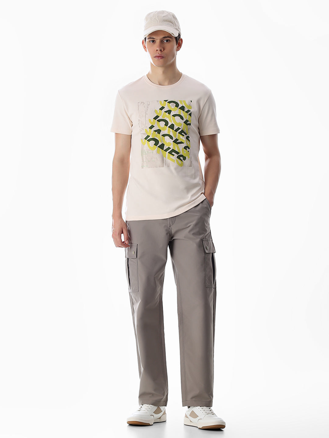 Grey Mid Rise Regular Fit Cargos