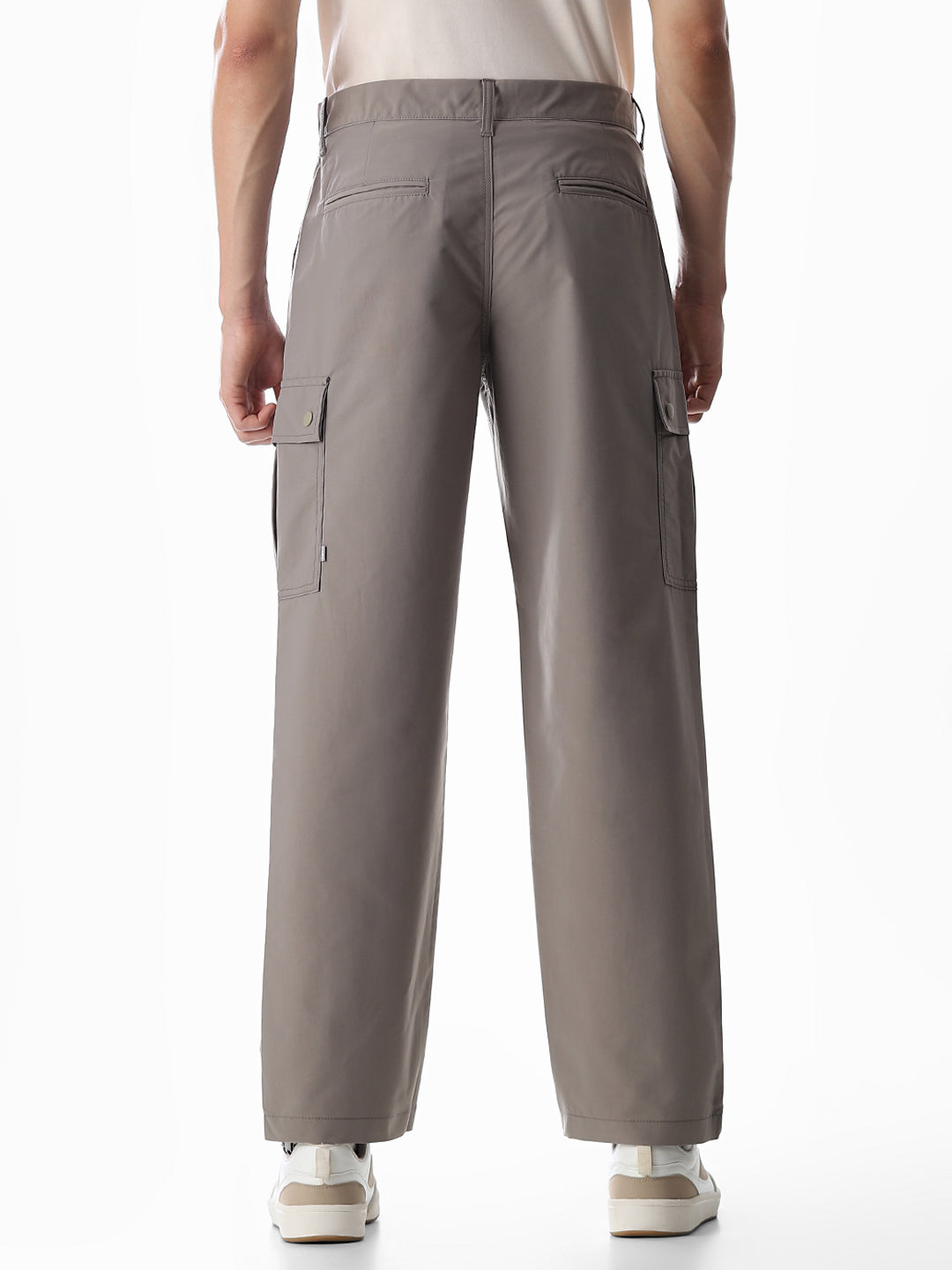 Grey Mid Rise Regular Fit Cargos