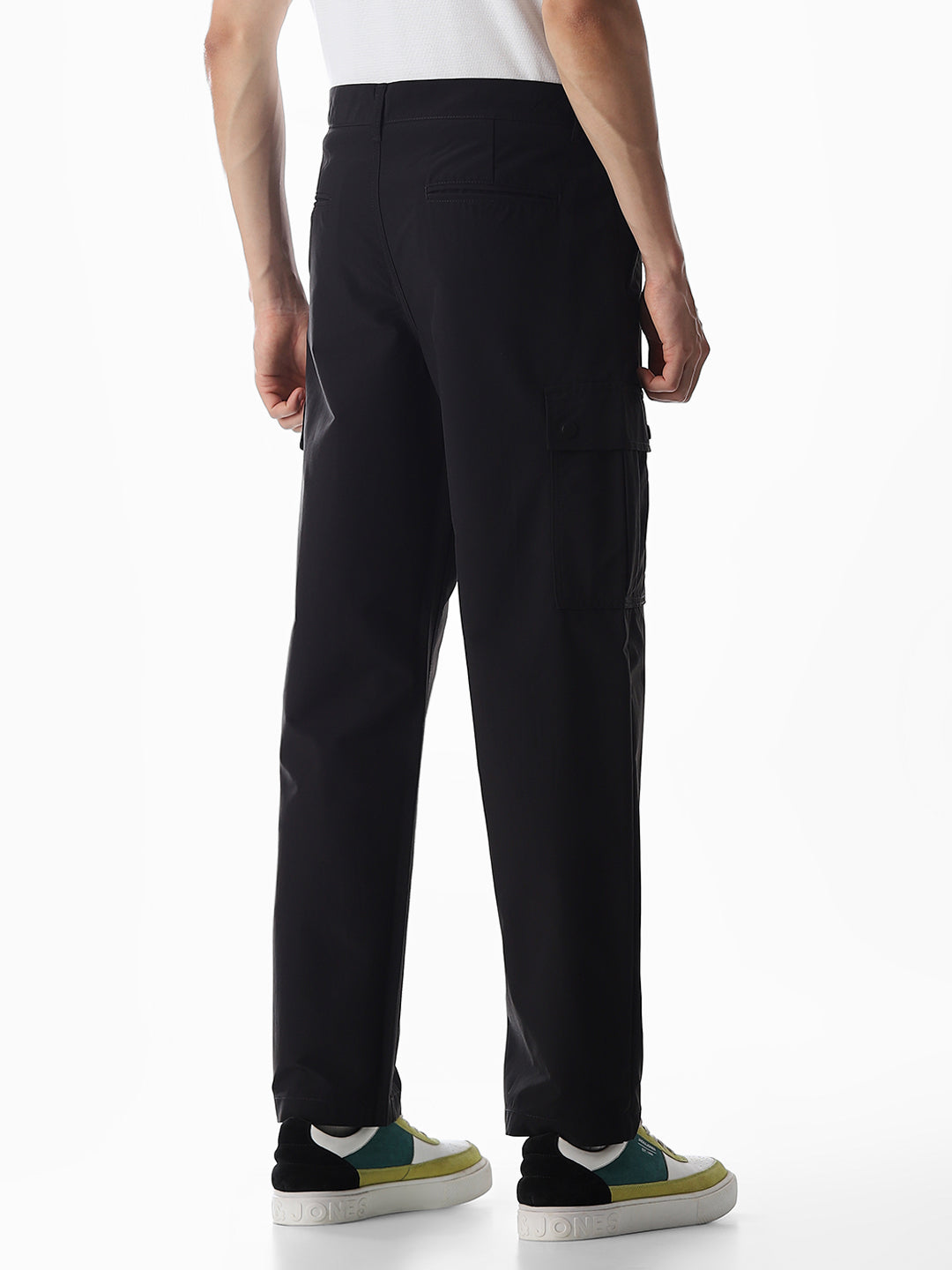 Black Mid Rise Regular Fit Cargos