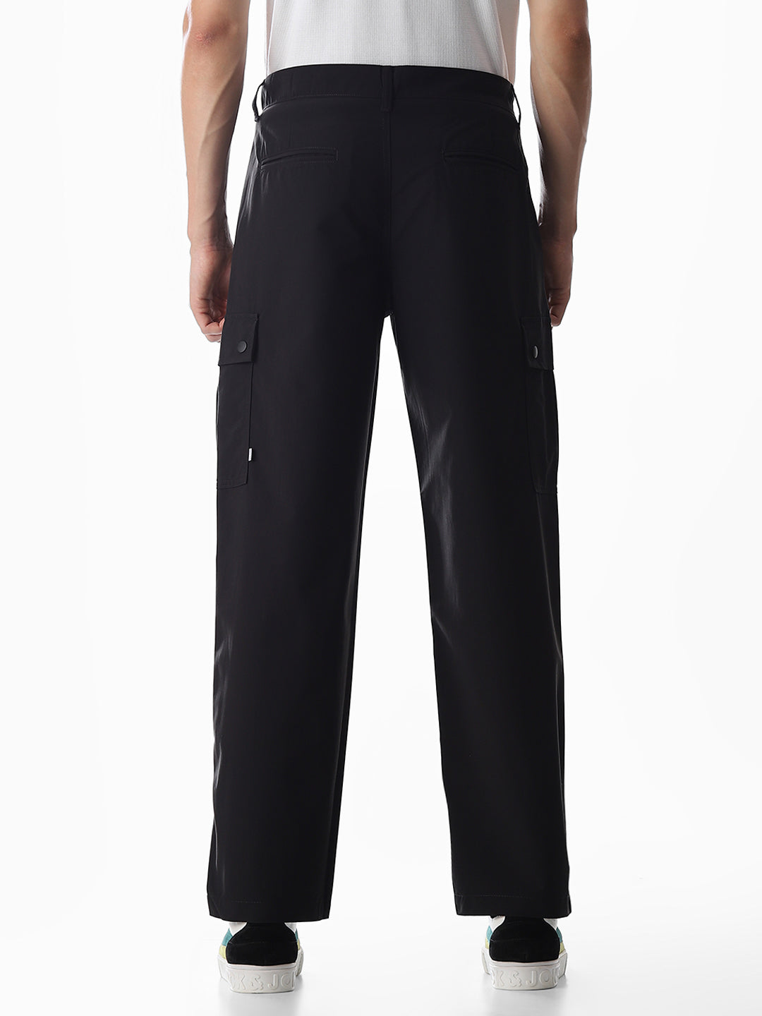 Black Mid Rise Regular Fit Cargos