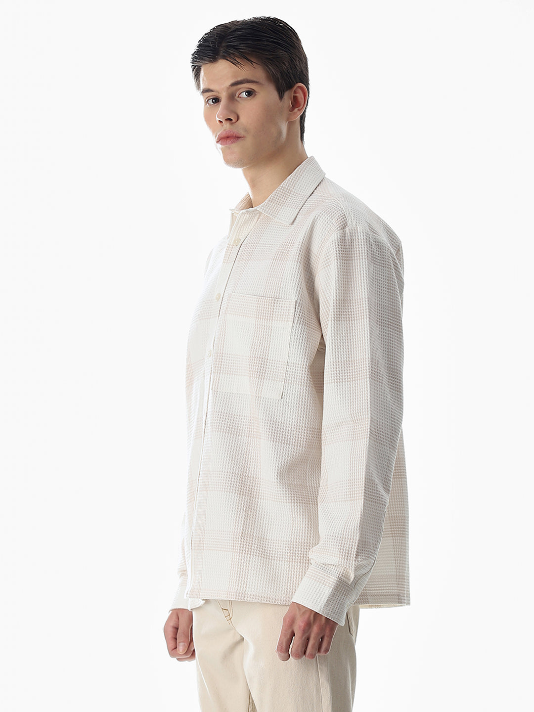 White Waffle Check Cotton Shirt