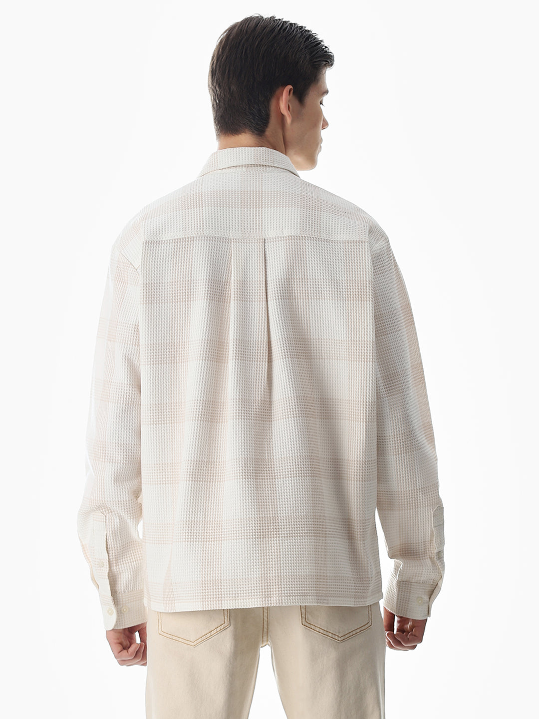 White Waffle Check Cotton Shirt