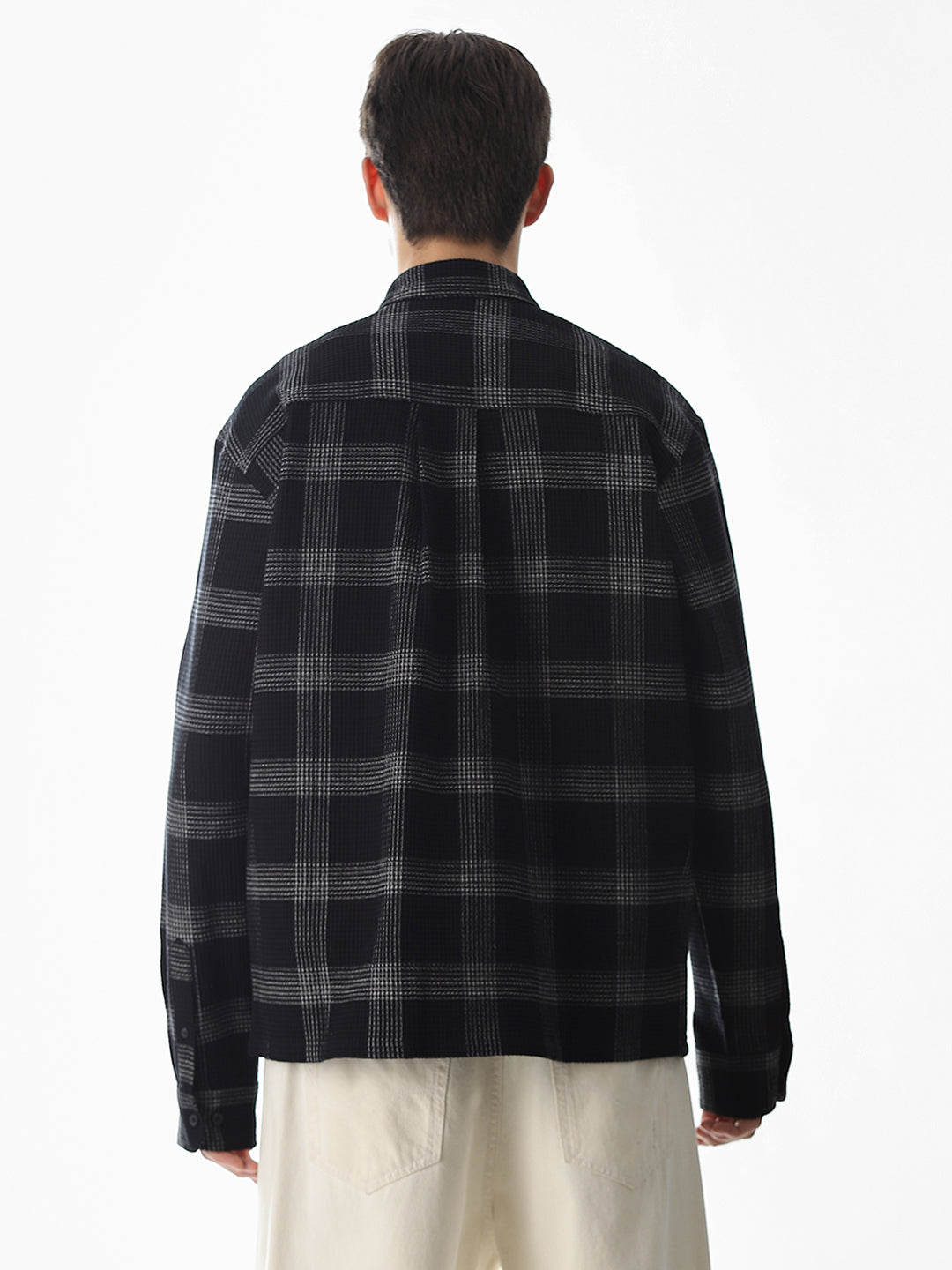 Black Waffle Check Cotton Shirt