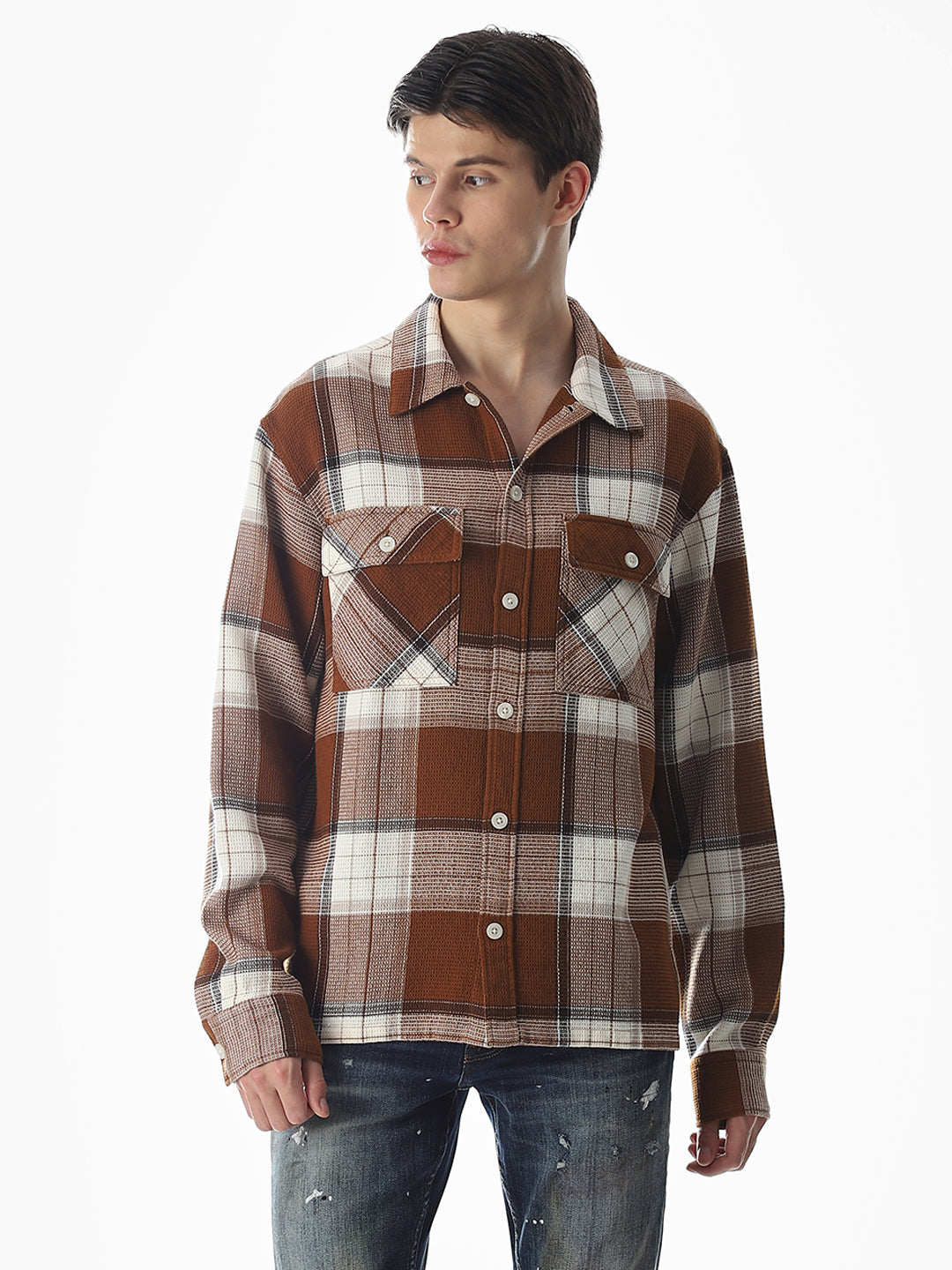 Dark Brown Check Cotton Shirt