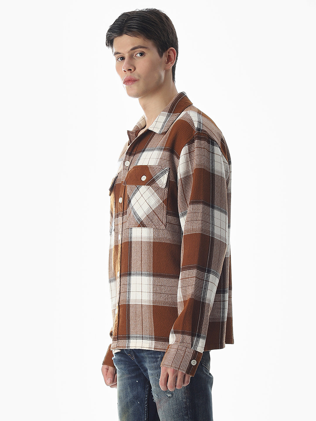 Dark Brown Check Cotton Shirt
