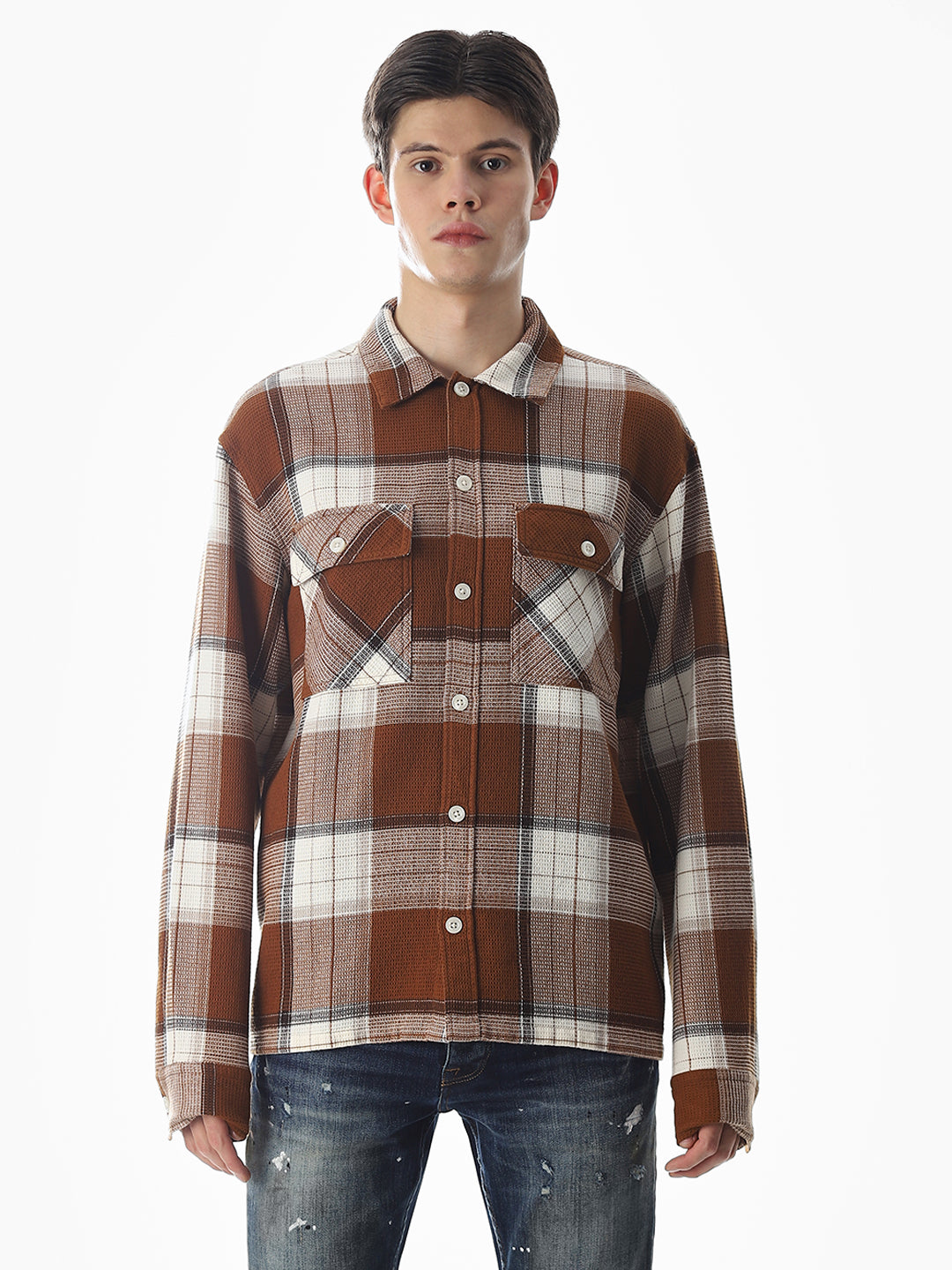 Dark Brown Check Cotton Shirt