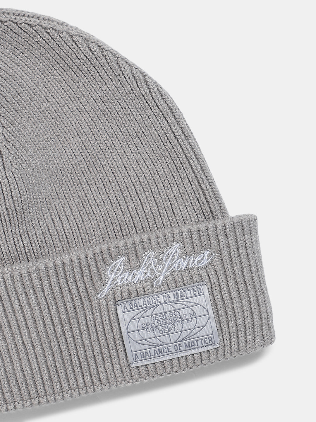 Grey Logo Print Cotton Beanie