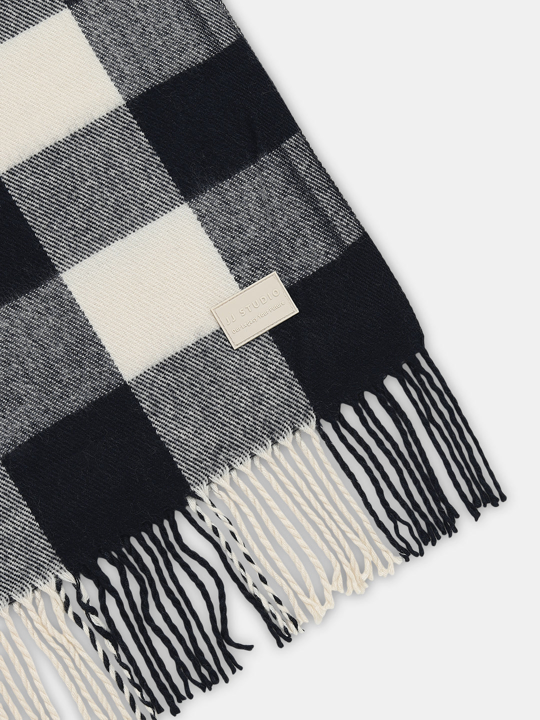 Dark Navy Check Acrylic Scarf