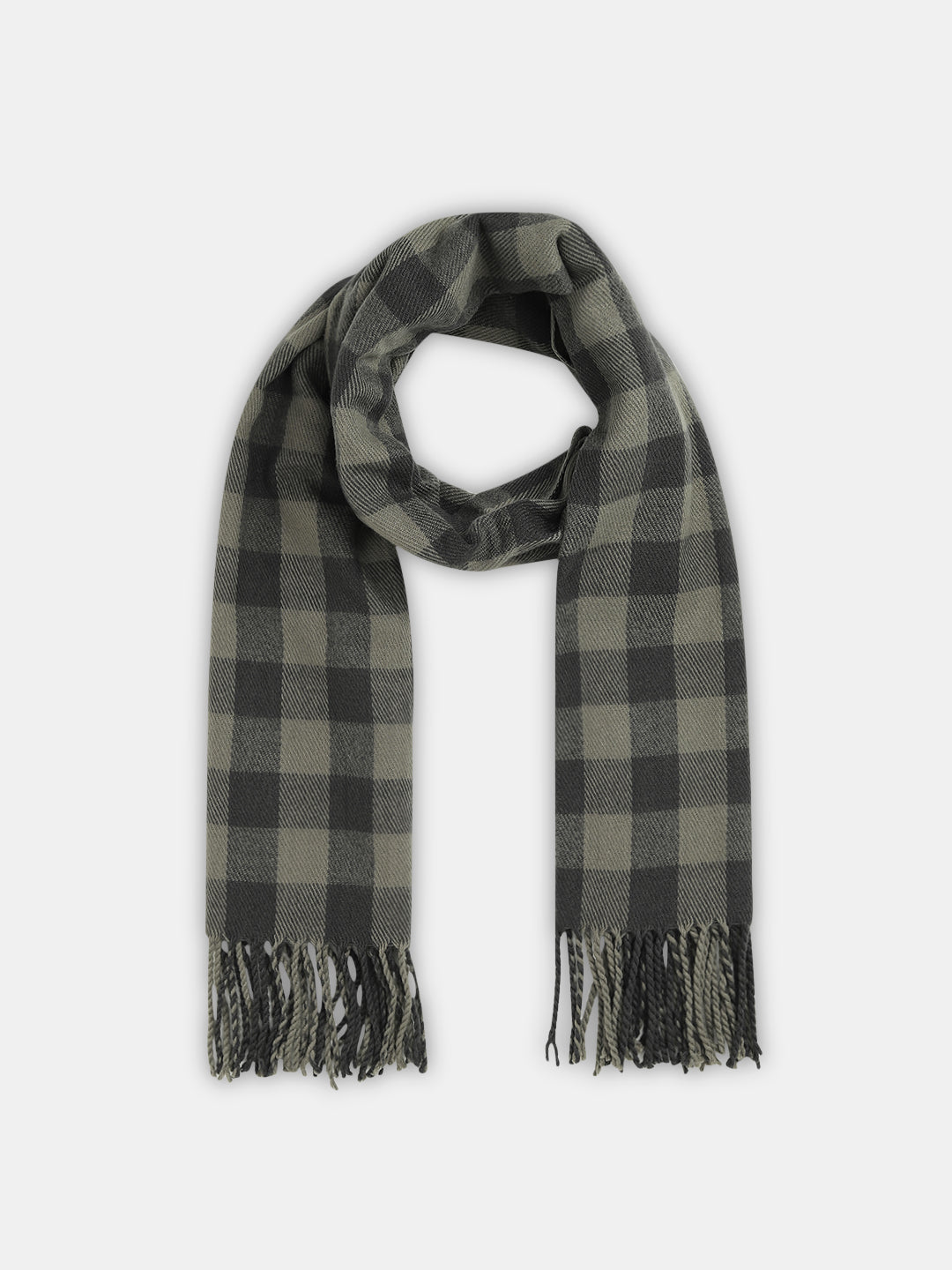 Dark Beige Check Fringe Detail Scarf