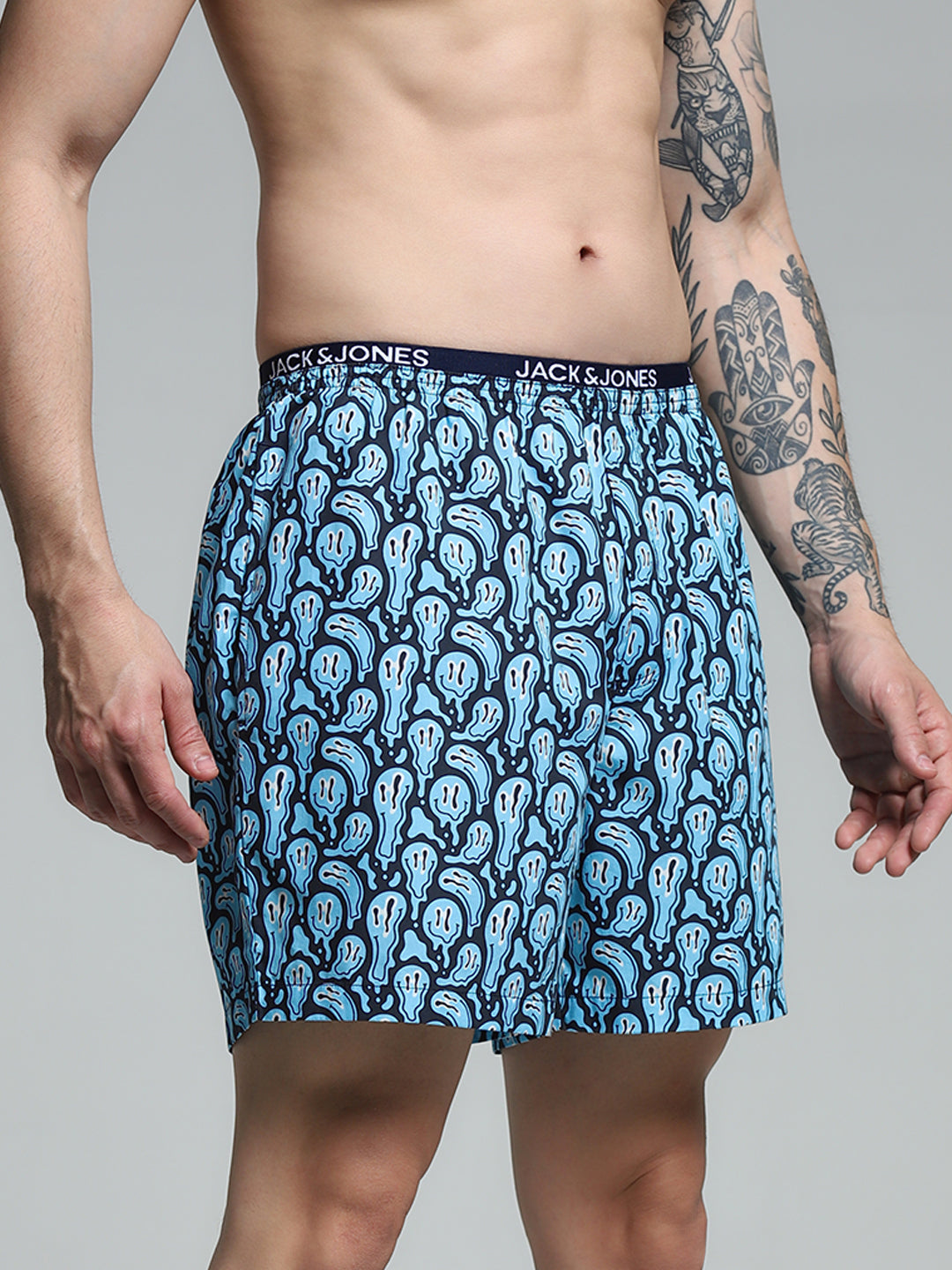 Navy Blue Printed Cotton Boxers