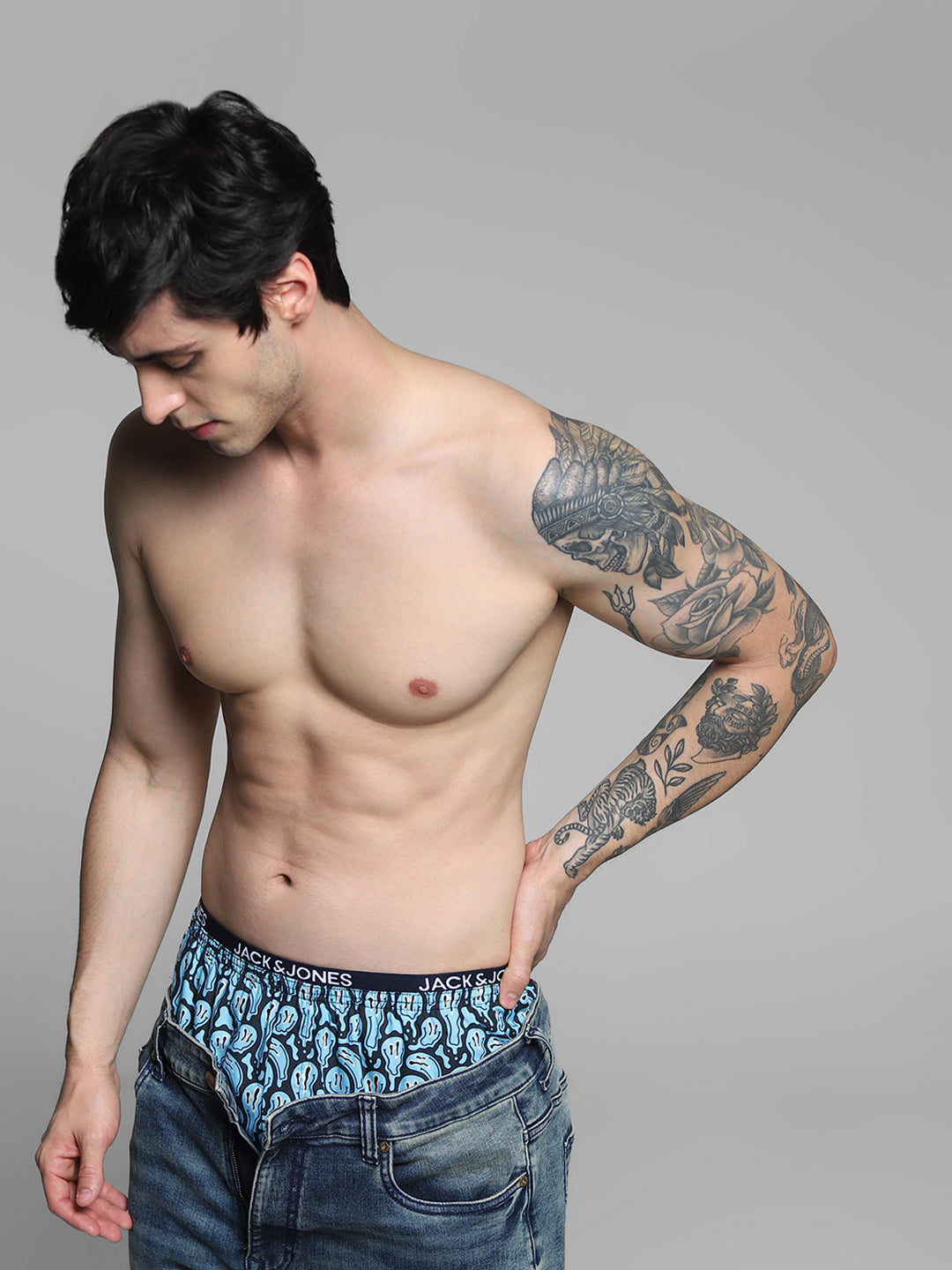 Navy Blue Printed Cotton Boxers