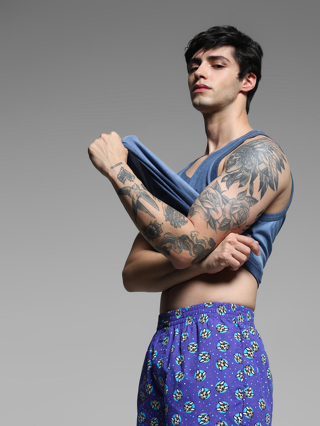 Blue Doggo Print Cotton Boxers
