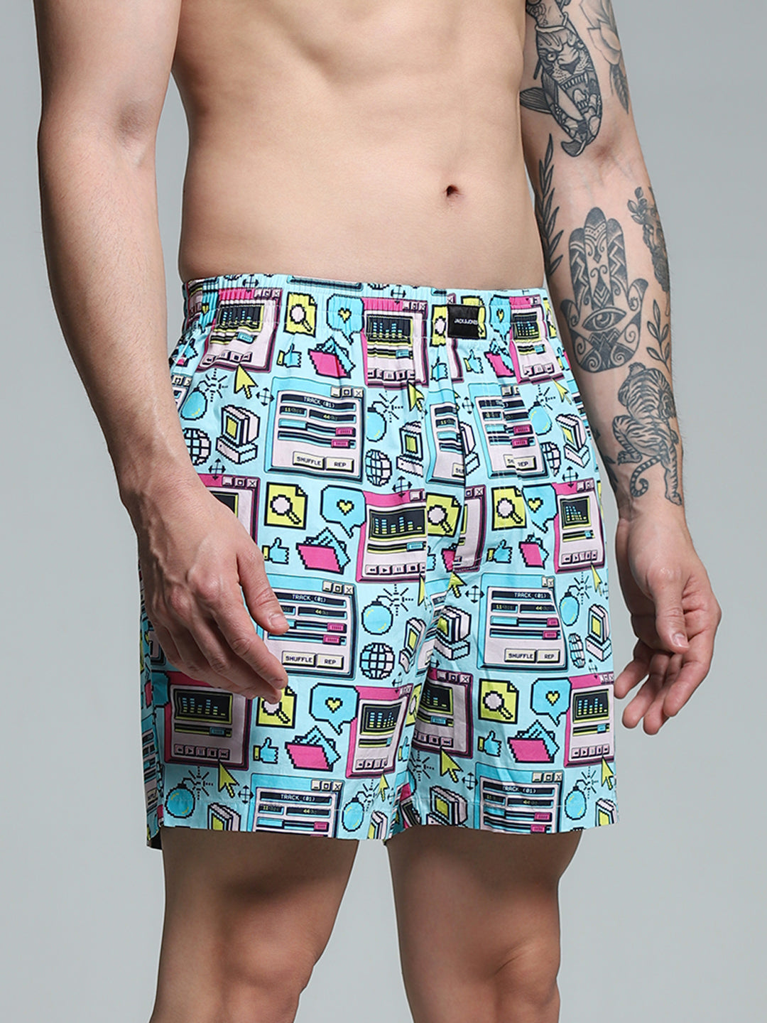 Blue Computer Print Cotton Boxers