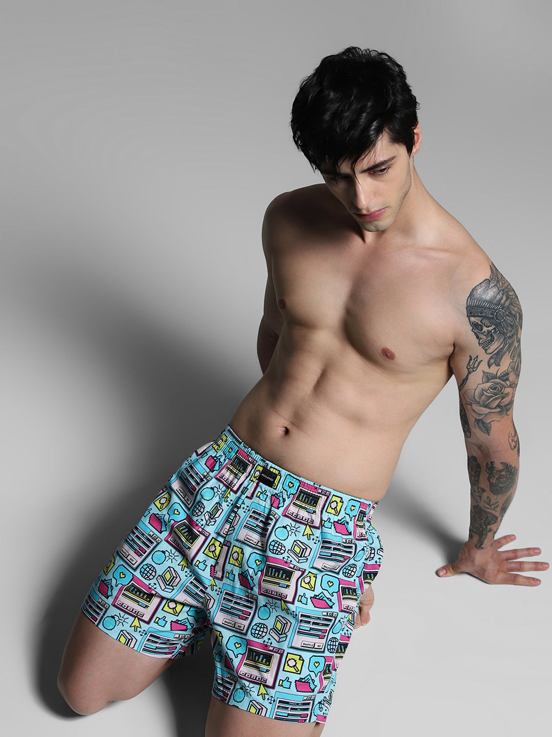 Blue Computer Print Cotton Boxers