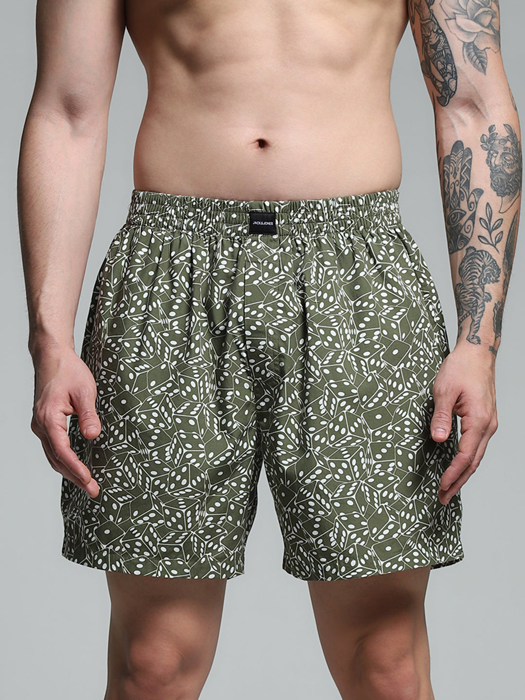 Green Dice Print Cotton Boxers