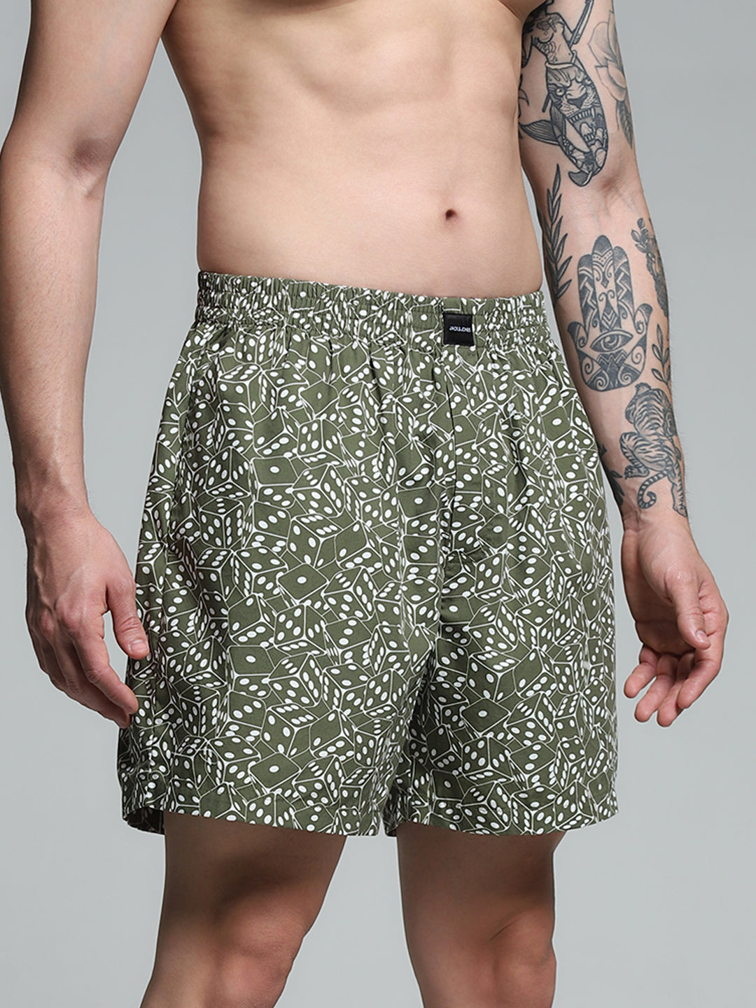 Green Dice Print Cotton Boxers