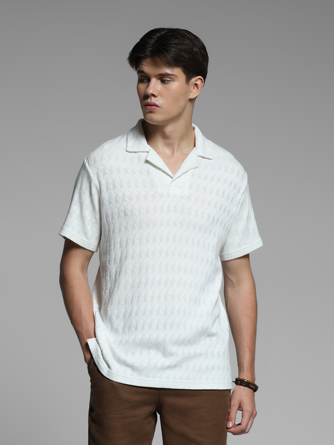 White Jacquard Cotton Polo