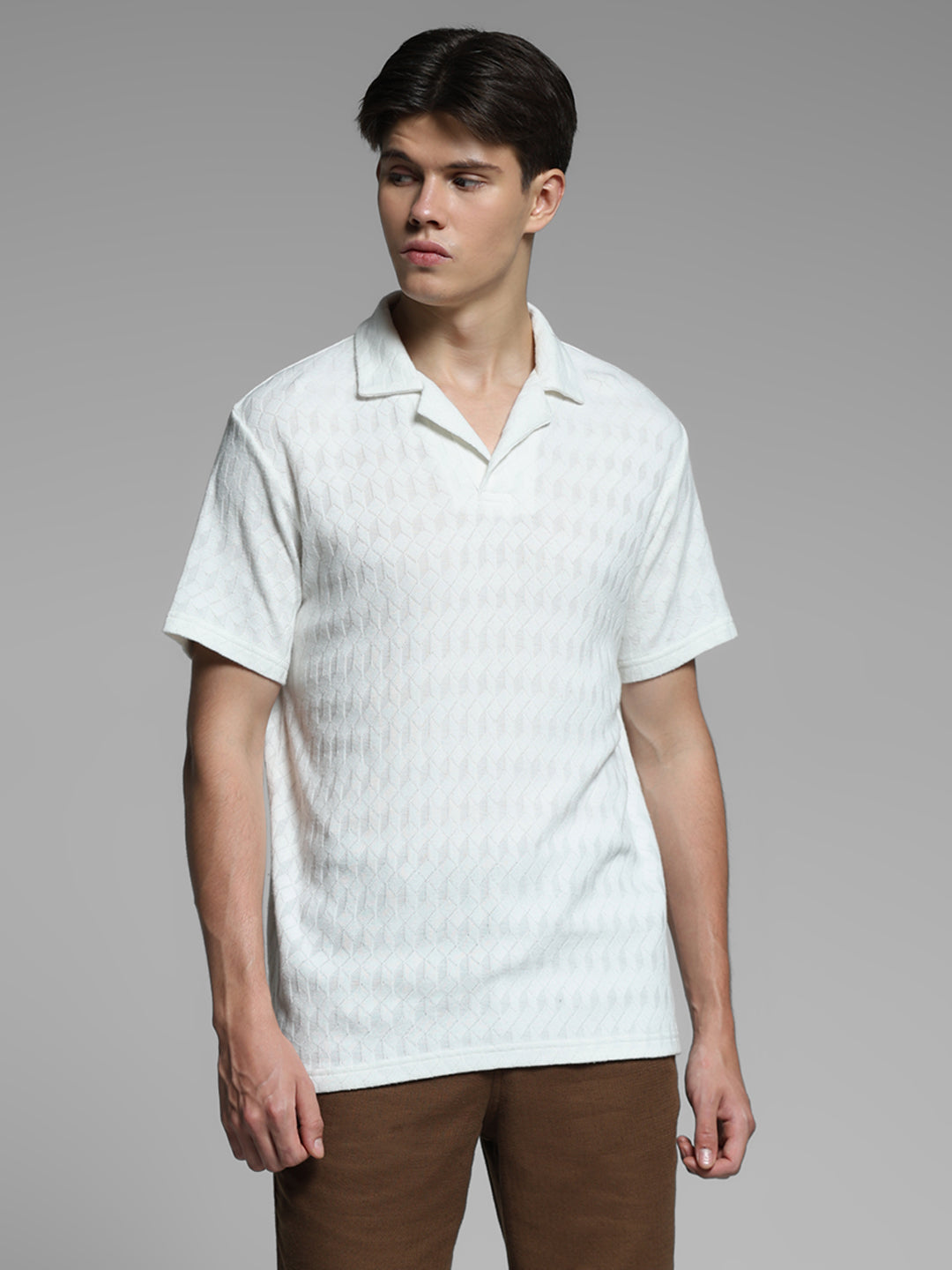 White Jacquard Cotton Polo