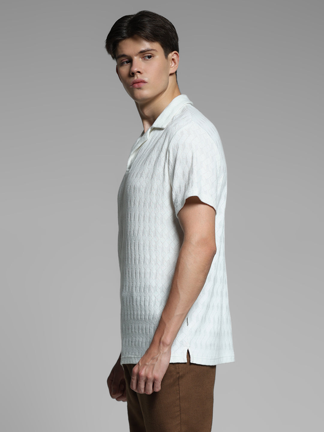 White Jacquard Cotton Polo