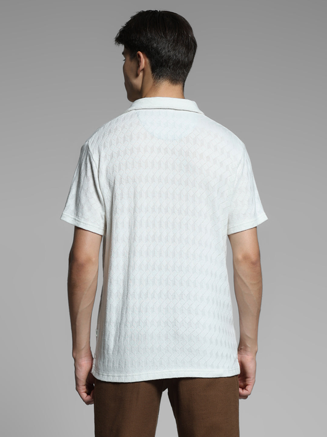White Jacquard Cotton Polo