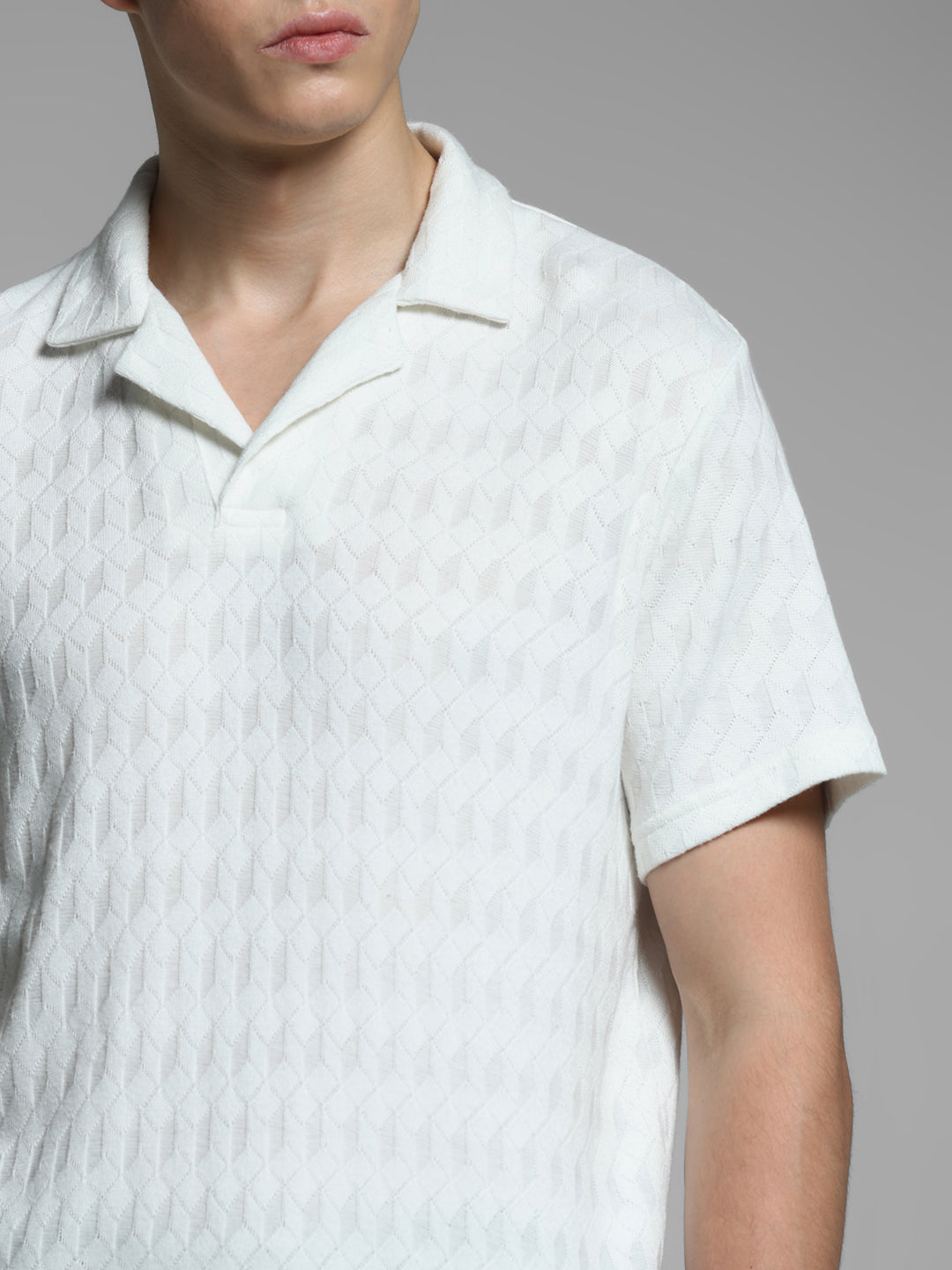White Jacquard Cotton Polo