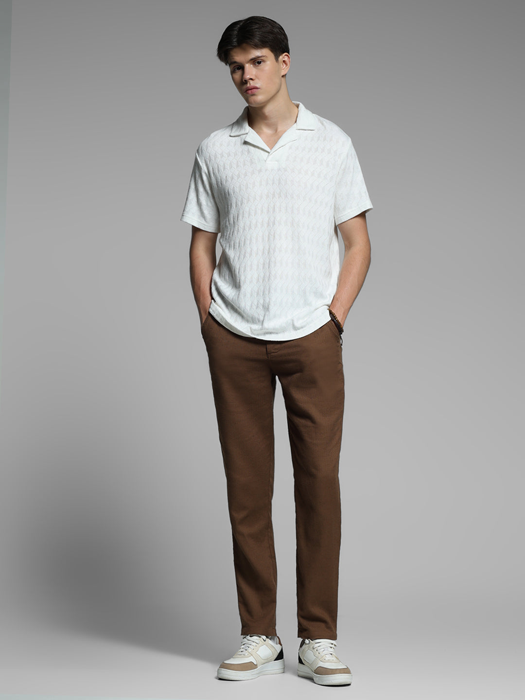White Jacquard Cotton Polo
