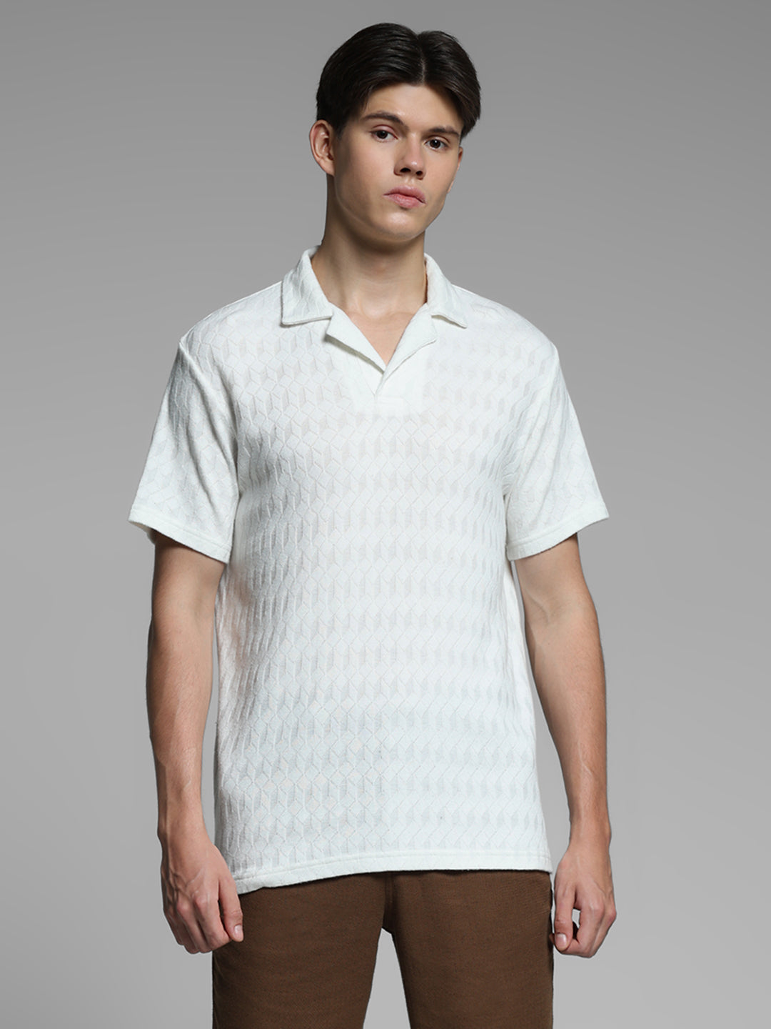 White Jacquard Cotton Polo