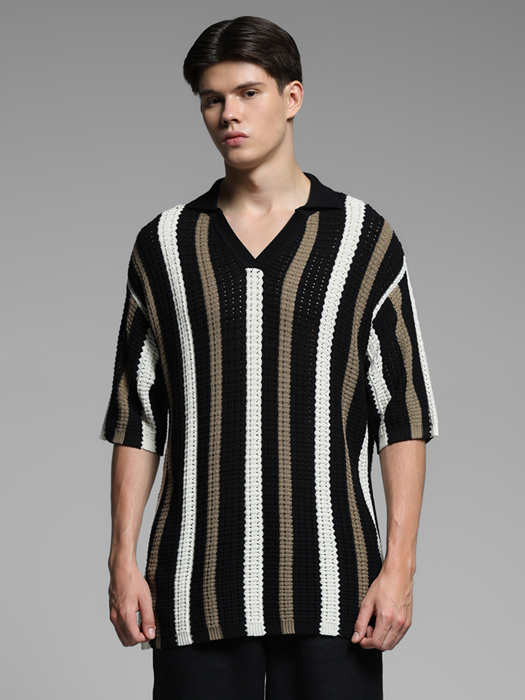 Black Colourblocked Oversized Polo