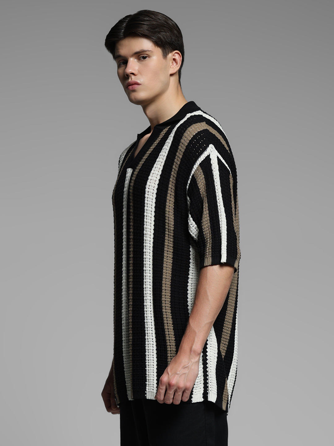 Black Colourblocked Oversized Polo