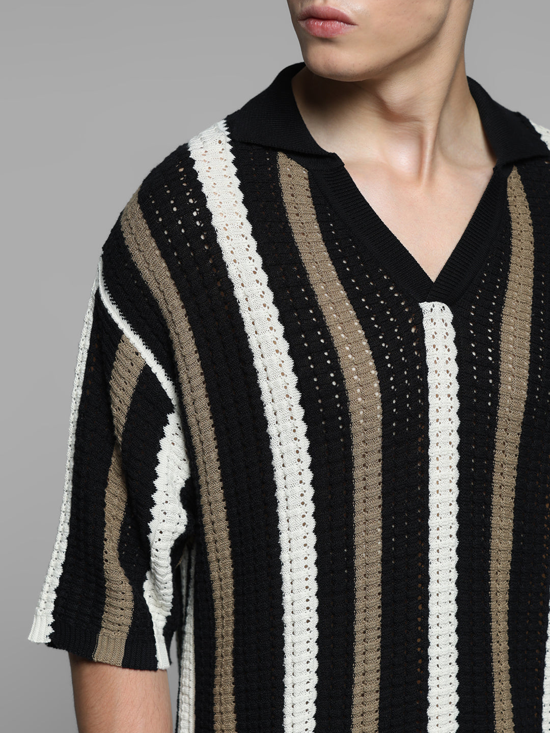 Black Colourblocked Oversized Polo