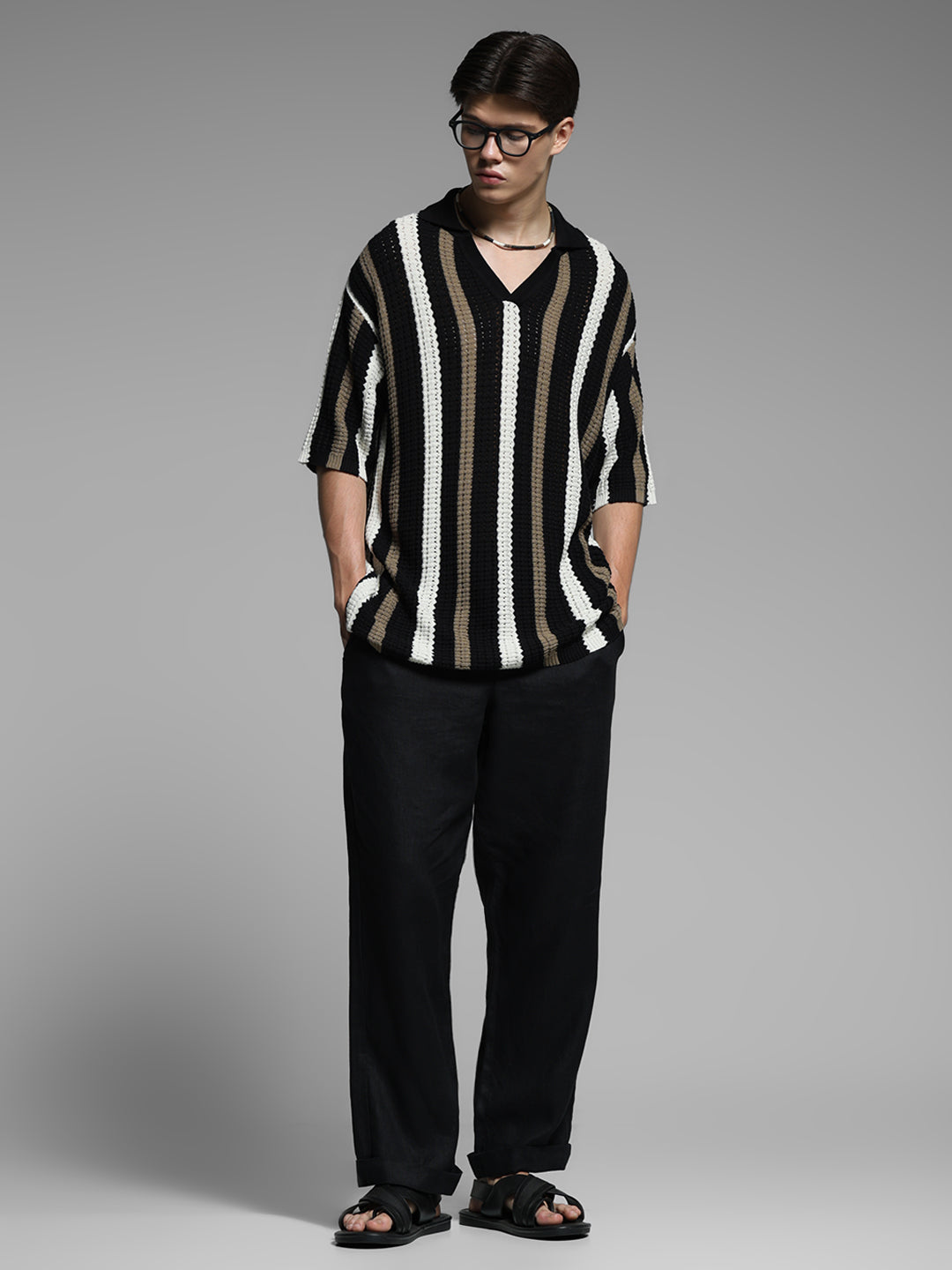 Black Colourblocked Oversized Polo