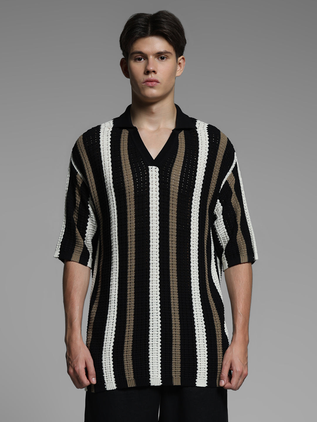 Black Colourblocked Oversized Polo