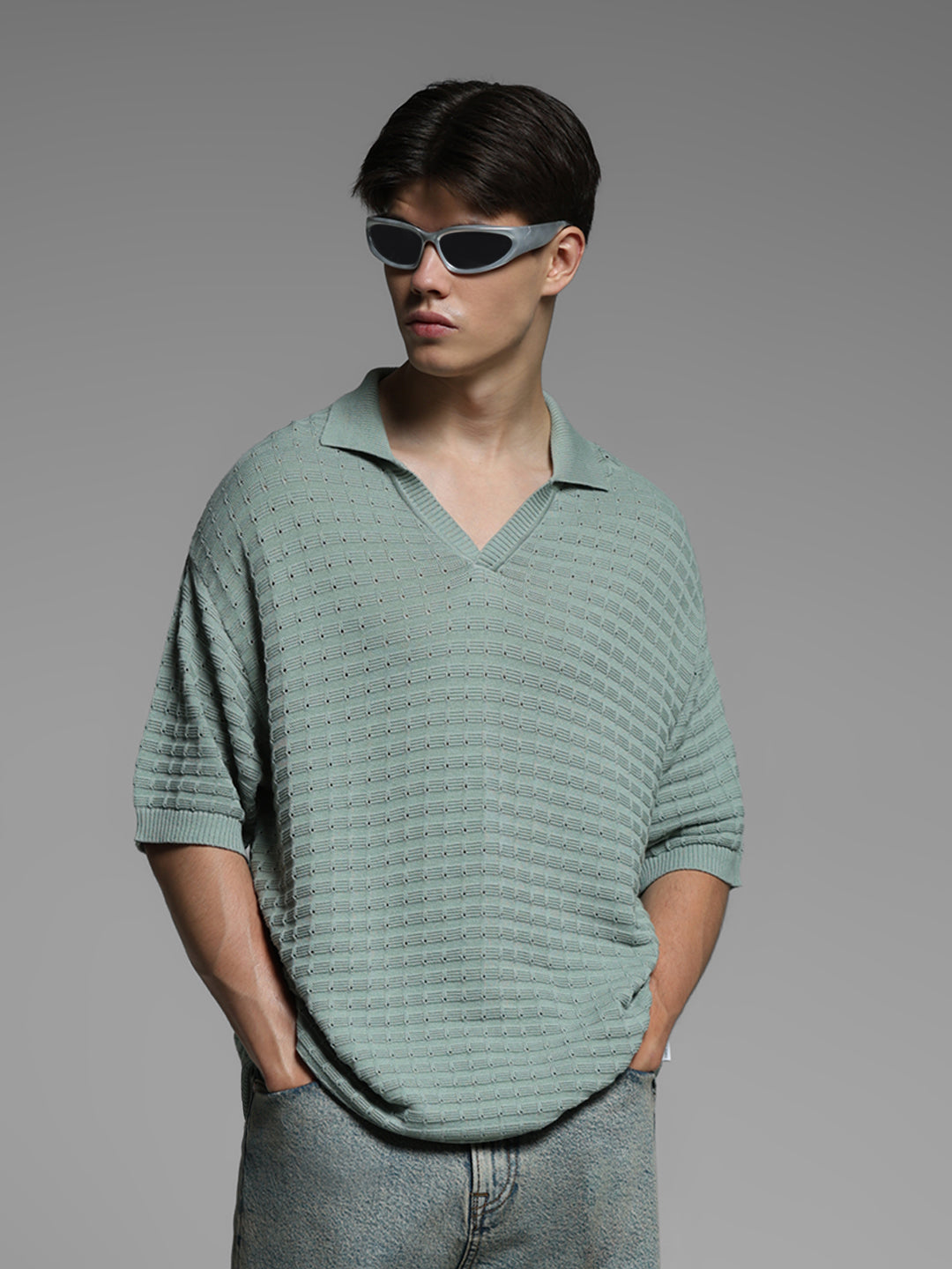 Green Jacquard Oversized Polo