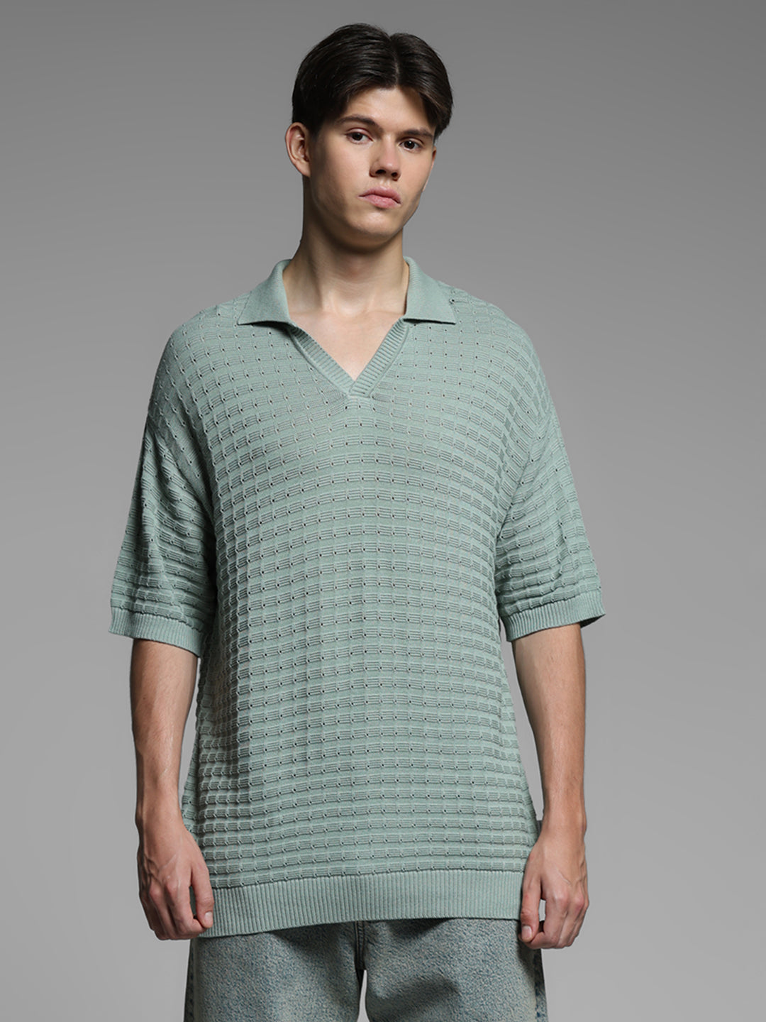 Green Jacquard Oversized Polo