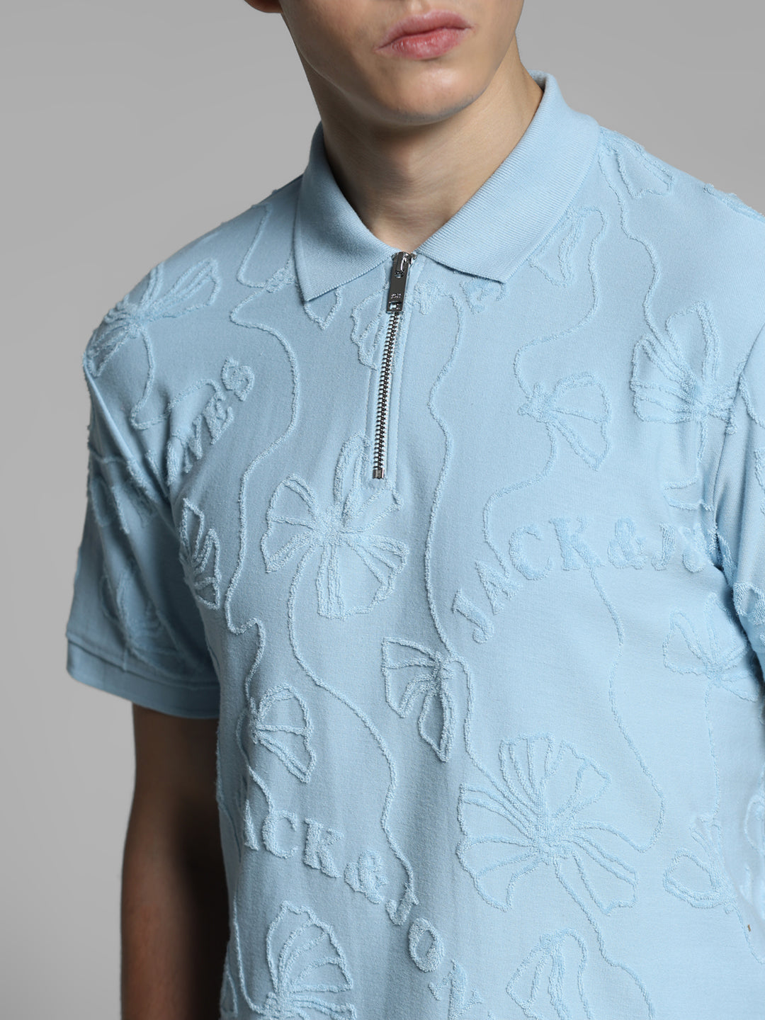 Blue Floral Embroidery Polo