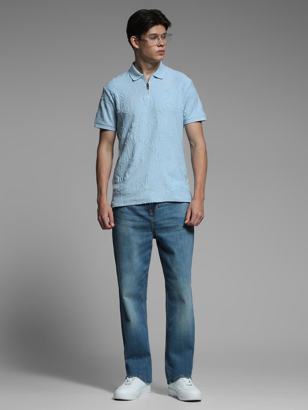 Blue Floral Embroidery Polo