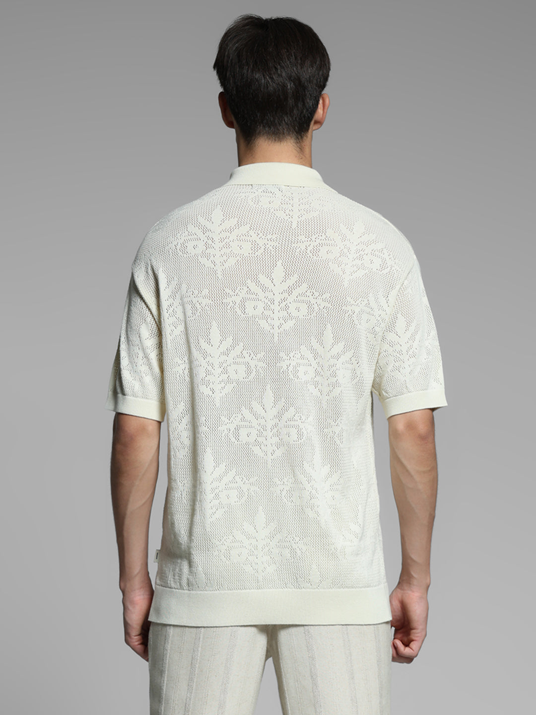 White Jacquard Front Open Polo
