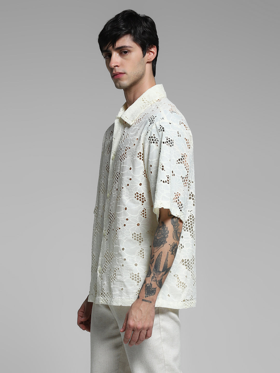 White Cut-Work Cotton Oversized Shirt