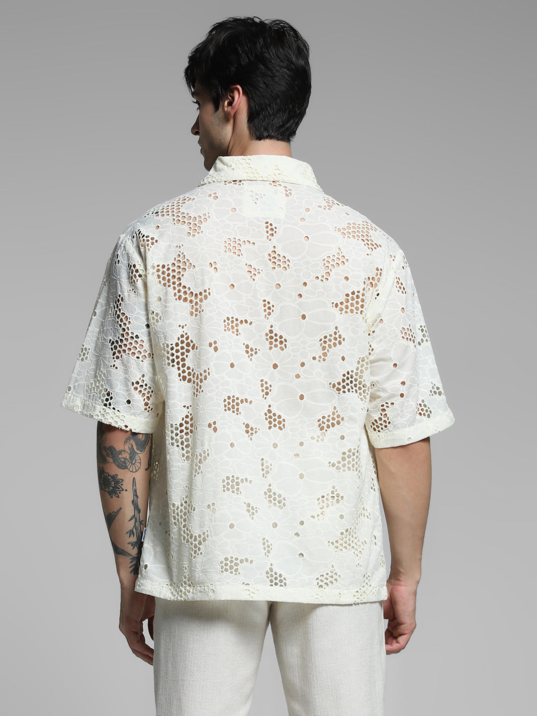 White Cut-Work Cotton Oversized Shirt