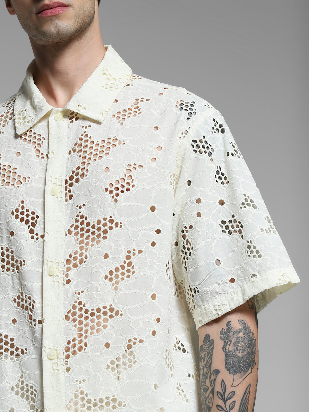 White Cut-Work Cotton Oversized Shirt