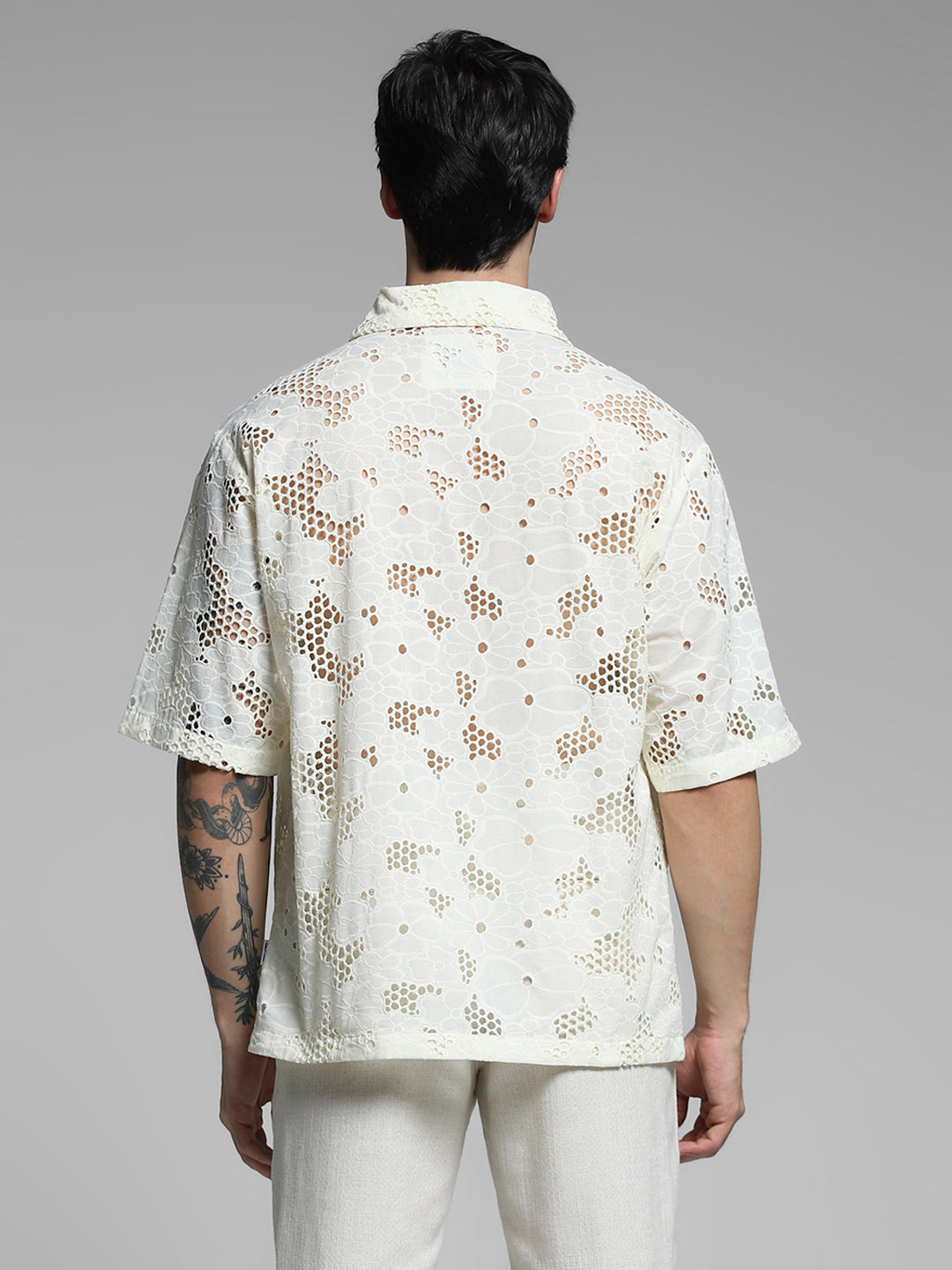 White Cut-Work Cotton Oversized Shirt