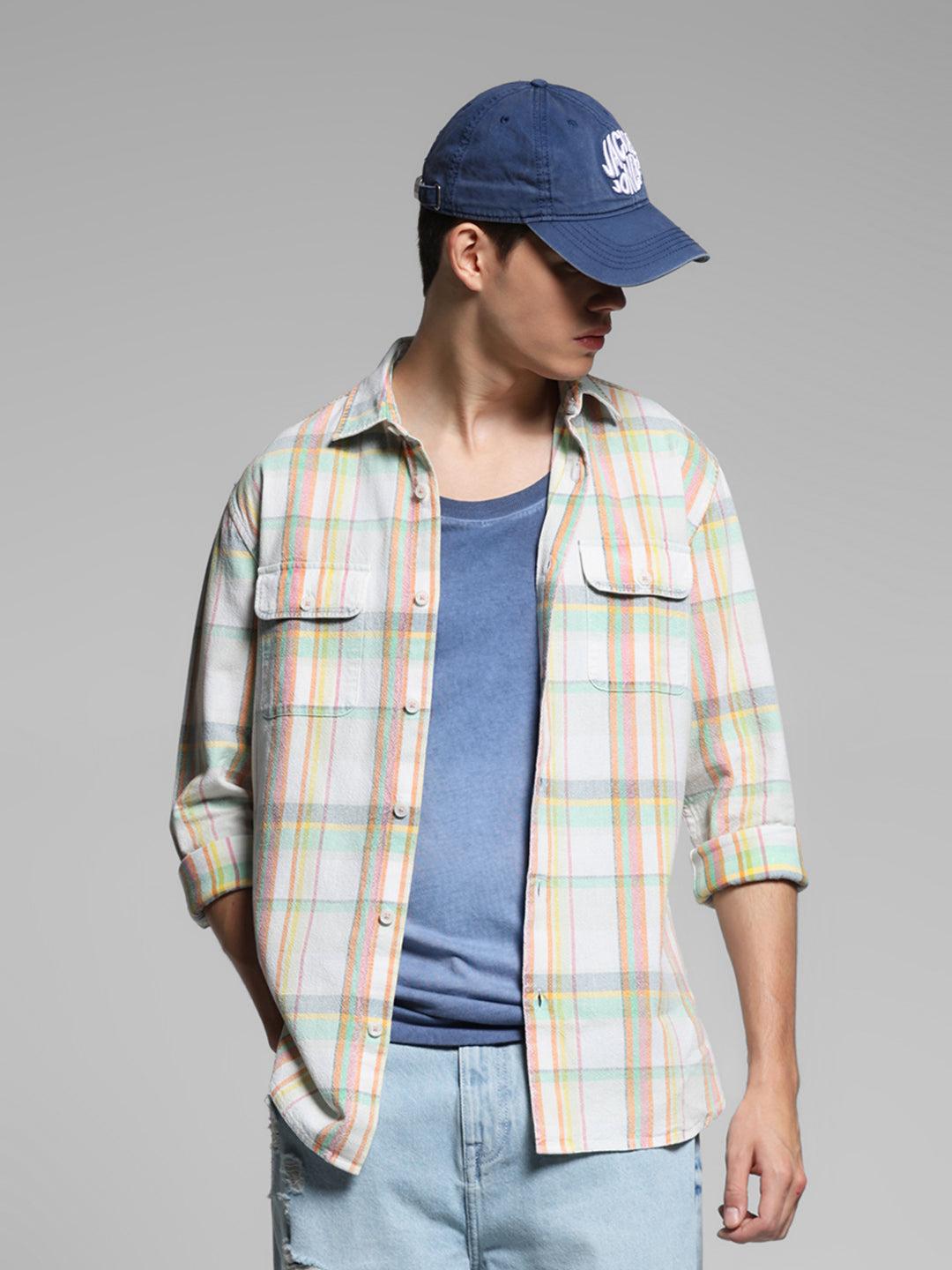 White Check Linen Blend Shirt