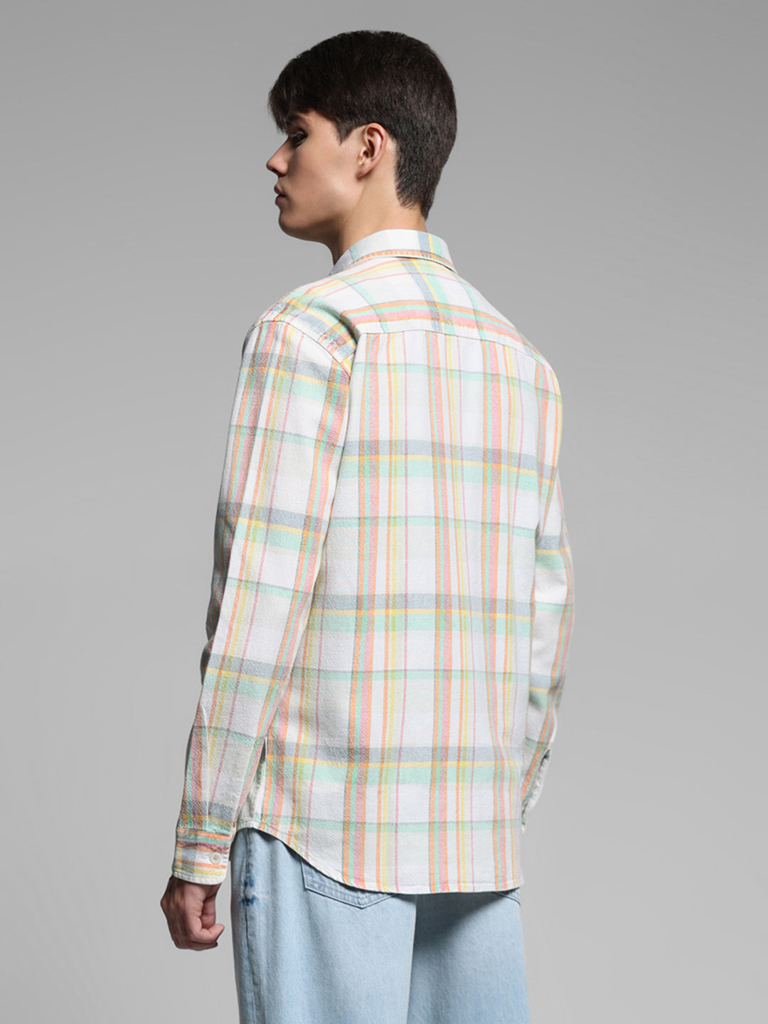 White Check Linen Blend Shirt