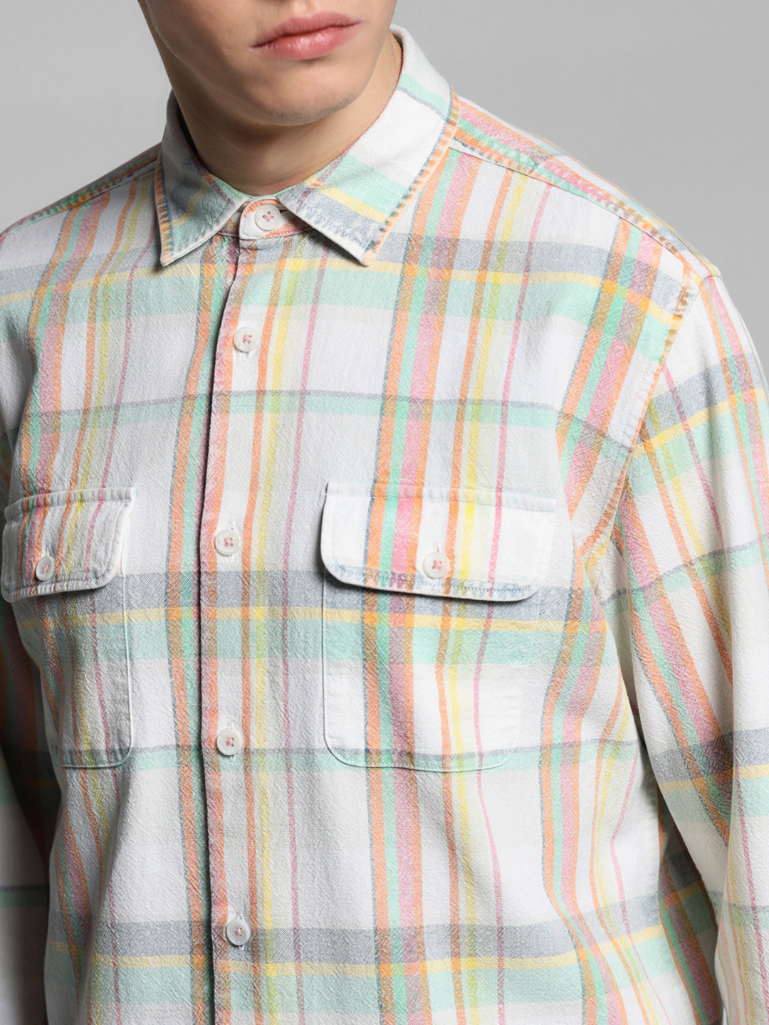 White Check Linen Blend Shirt