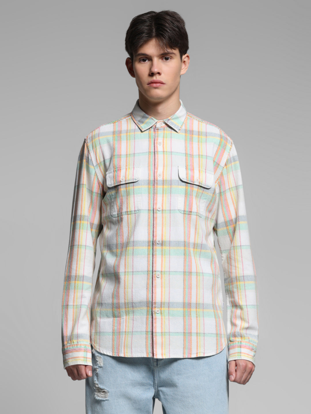 White Check Linen Blend Shirt