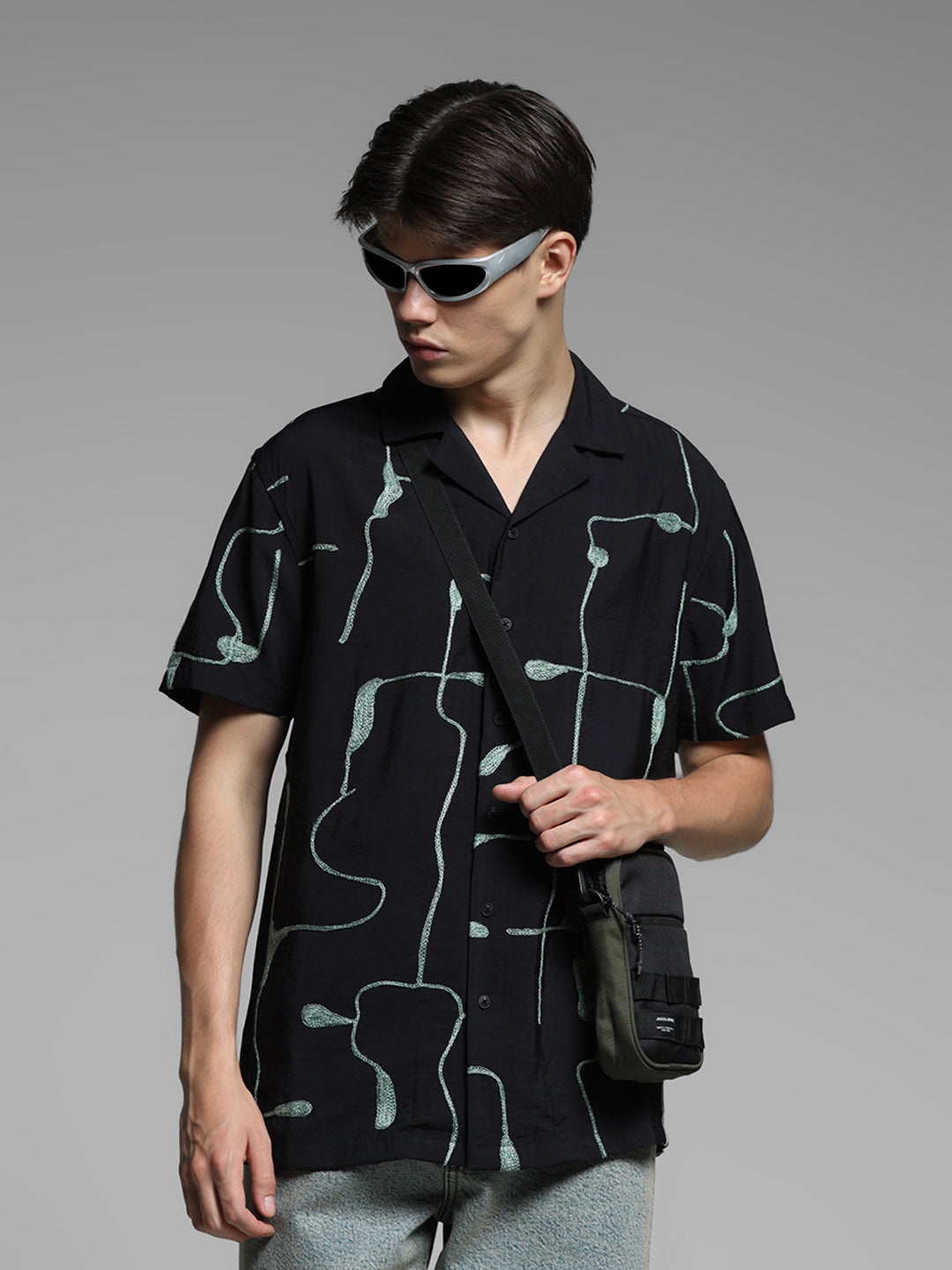 Black Embroidered Comfort Fit Shirt