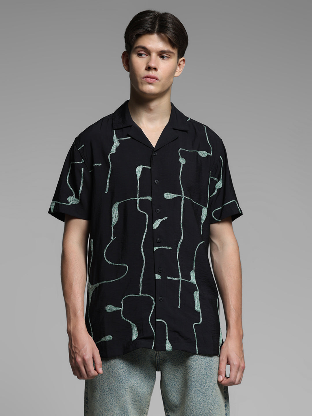 Black Embroidered Comfort Fit Shirt