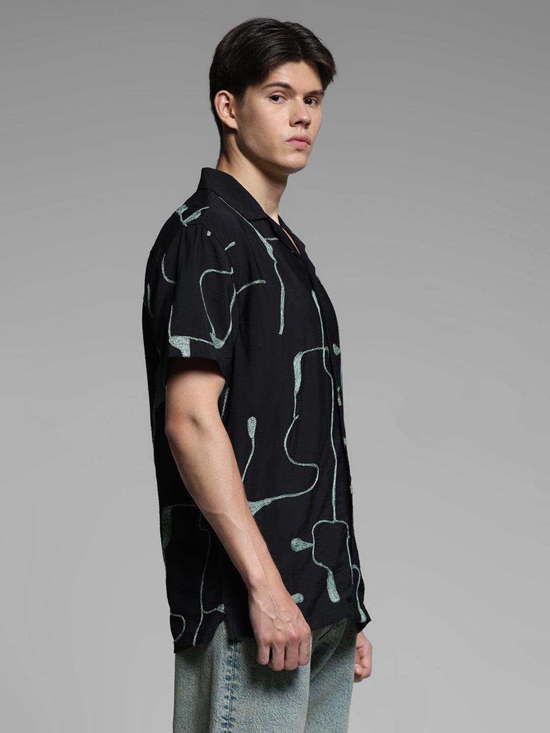 Black Embroidered Comfort Fit Shirt